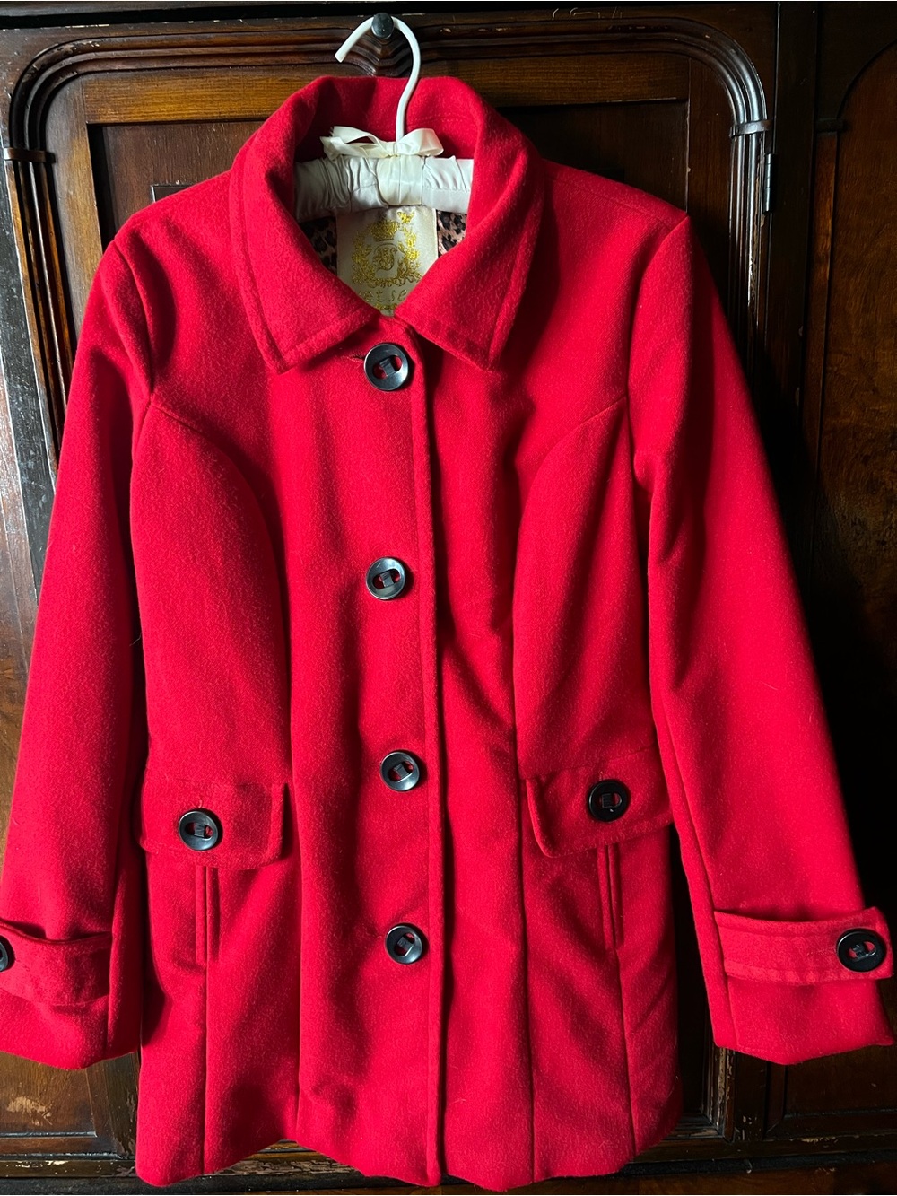 Wet Seal Red Button-Front Pea Coat